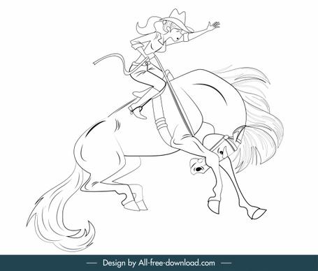 equestrian sports icon motion sketch handdrawn cartoon design