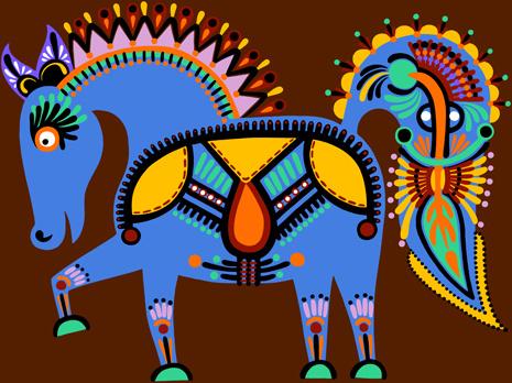 ethnic style horses design elements