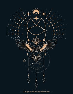 ethnic tattoo template universe elements owl polygonal sketch