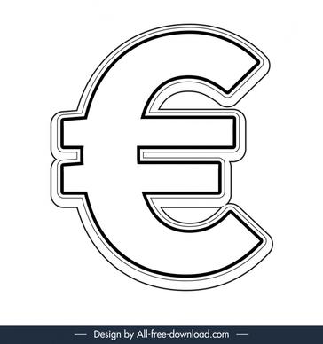 euro sign icon black white symmetric curved outline