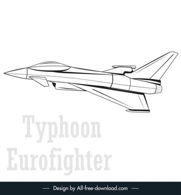 eurofighter typhoon jet logo black white  outline