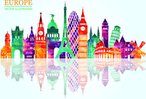 europe colored landmark building vector