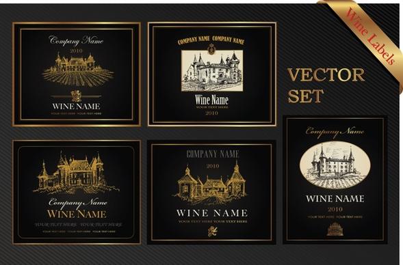 wine labels templates elegant classical dark architecture decor