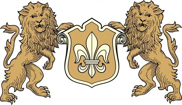 european heraldic template symmetric lions shield sketch