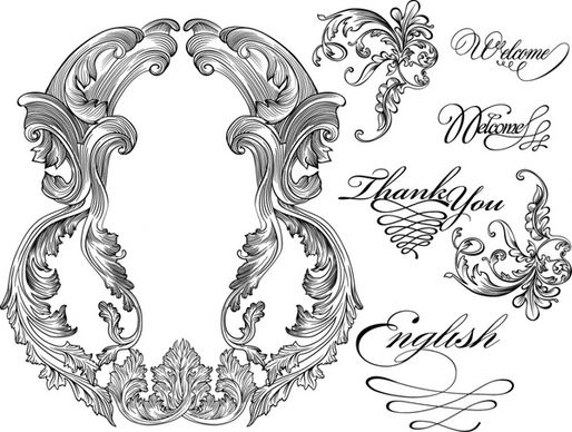 wedding decorative elements black white symmetry calligraphy sketch