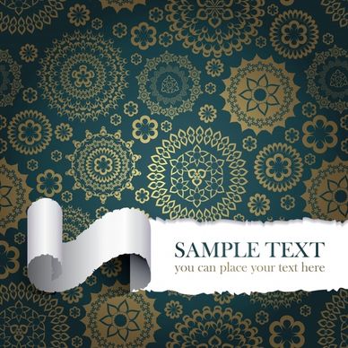 banner template 3d curled ripped paper classical pattern