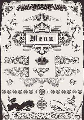 menu decor elements retro european symmetric shapes