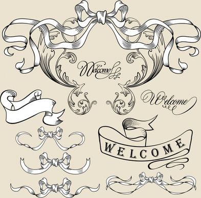 welcoming ribbon templates formal 3d curled shapes sketch