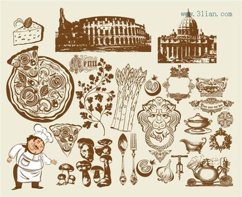 italia culinary design elements vintage symbols sketch