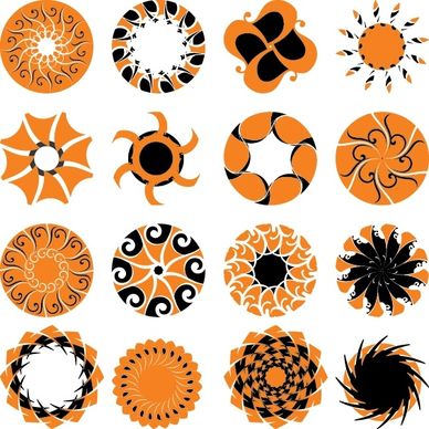 decorative round icons symmetric design black orange ornament