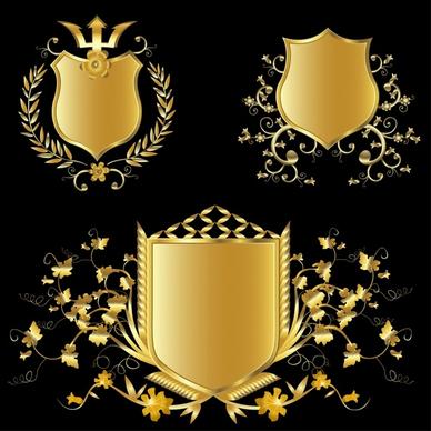 decorative shield icons luxury vintage golden decor