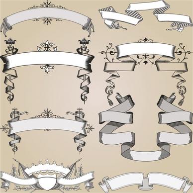 decorative ribbons templates elegant classic symmetric sketch