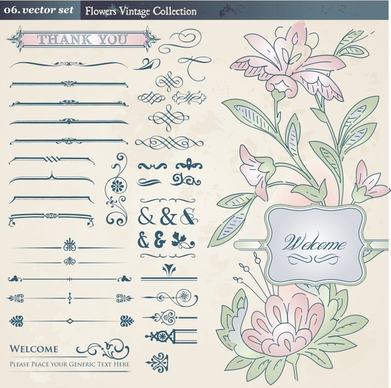 wedding decorative elements vintage handdrawn flora symmetric shapes