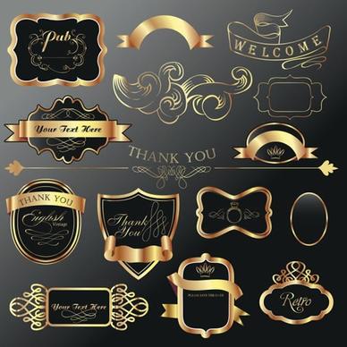 decorative elements templates elegant luxury dark golden shapes