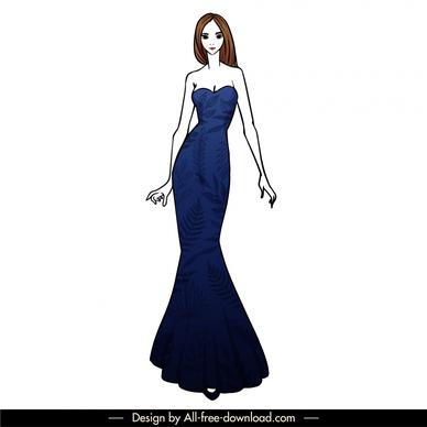 evening dresses design elements elegant handdrawn cartoon 