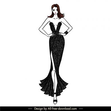 evening dresses design template elegant black white handdrawn 