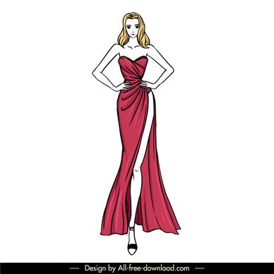 evening dresses design template elegant posing lady 