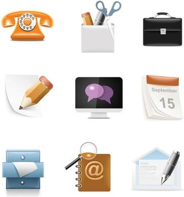 office icons shiny modern 3d symbols sketch