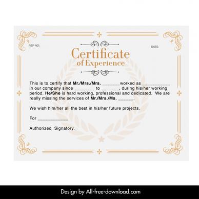 experience certificate template elegant symmetric lines curves border blurred wreath star decor