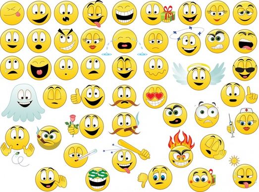 emoticon collection funny faces icons yellow circles design