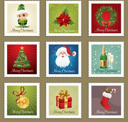 christmas stamps templates classical symbols decor