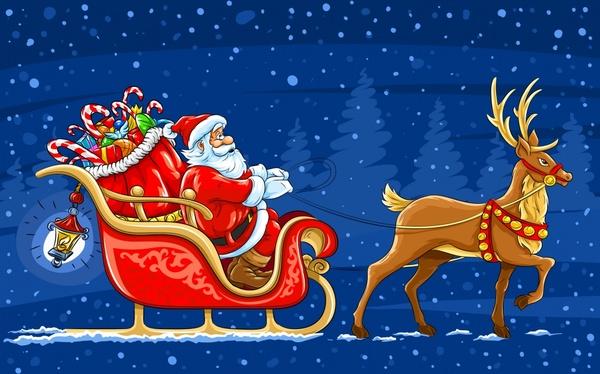 christmas background template sleighing santa sketch cartoon design