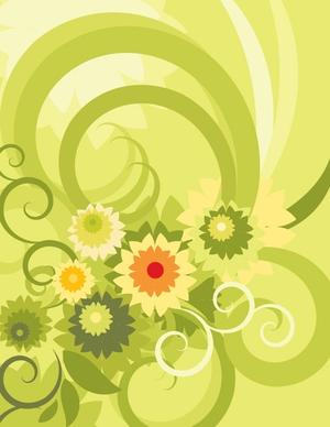 flowers background curves ornament classical green design