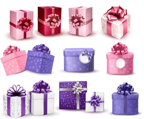 exquisite gift boxes with ribbon vector set