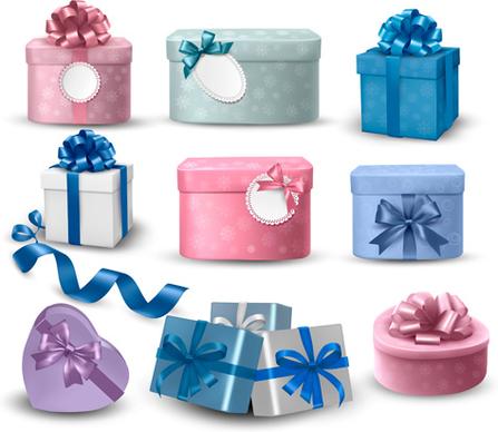 exquisite gift boxes with ribbon vector set