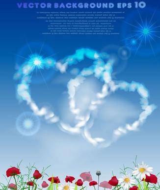 love background modern colorful hearts clouds floras decor