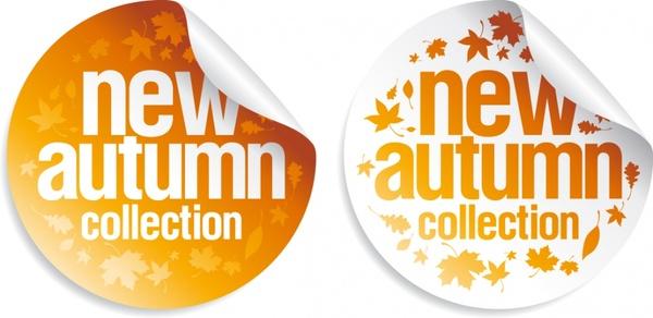 autumn sale labels modern shiny curled leaves decor