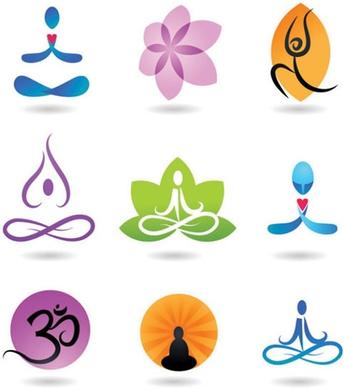 yoga logotypes colored flora person gestures sketch