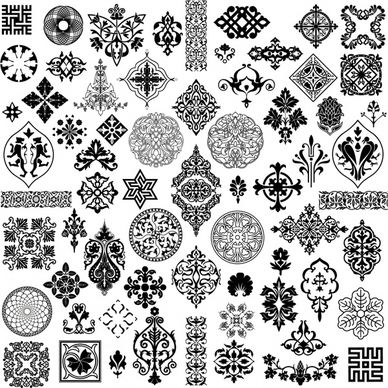 pattern design elements black white retro symmetric seamless