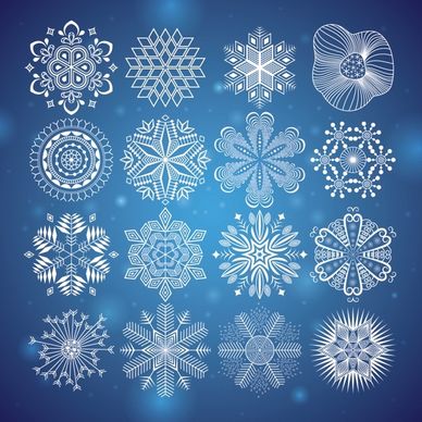 snowflakes icons templates classical symmetrical flat shapes sketch