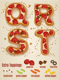 exquisite pizza alphabet design vector
