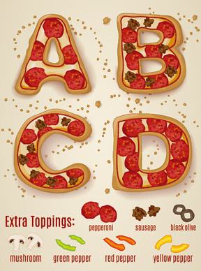 exquisite pizza alphabet design vector