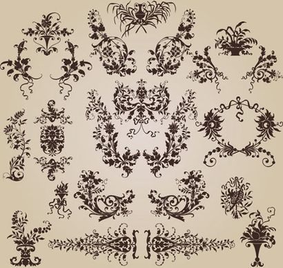 decorative elements collection flowers sketch elegant retro symmetric