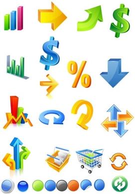 business icons colorful 3d chart arrow currency sketch