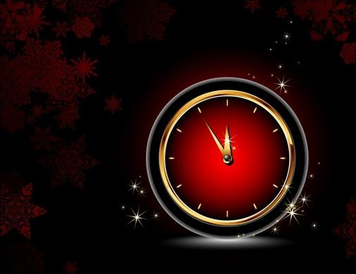 christmas background snowflakes clock decor shiny dark red