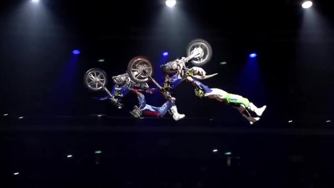 extreme acrobat performance with motorbike