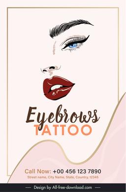 eyebrow tattoo poster template handdrawn lady face layout 