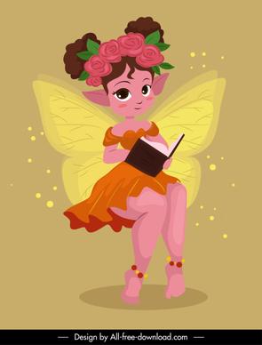 fairy character icon cute little winged girl sketch
