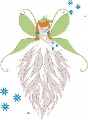 fairy drawing cute girl wings feathers icons decor