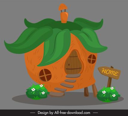 fairy house template pumpkin shape retro handdrawn sketch