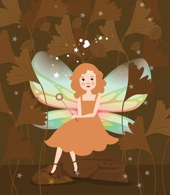 fairy painting beautiful winged girl icon cartoon character