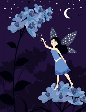 fairy painting tiny winged girl flower moonlight icons