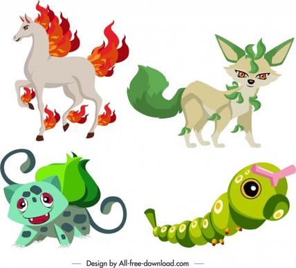 fairy species icons cartoon characters sketch