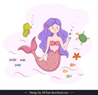 fairy tale design elements cute handdrawn mermaid cartoon