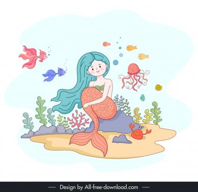 fairy tale design elements cute mermaid cartoon character