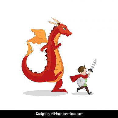 fairy tale design elements playful dragon kid cartoon 